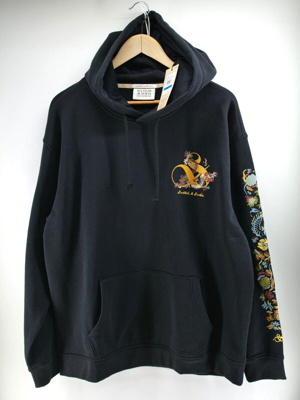 Scotch & Soda Womens Floral Graphic Hoodie Embroidered Black XL